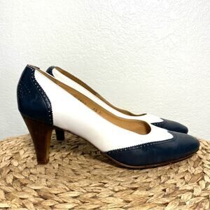 Cole haan Peggy white black leather heels women's 7.5